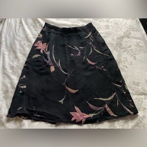 Vintage 90s Black Floral Silk Slip Skirt 4 Whimsigoth Fairy Grunge Dark Romantic
